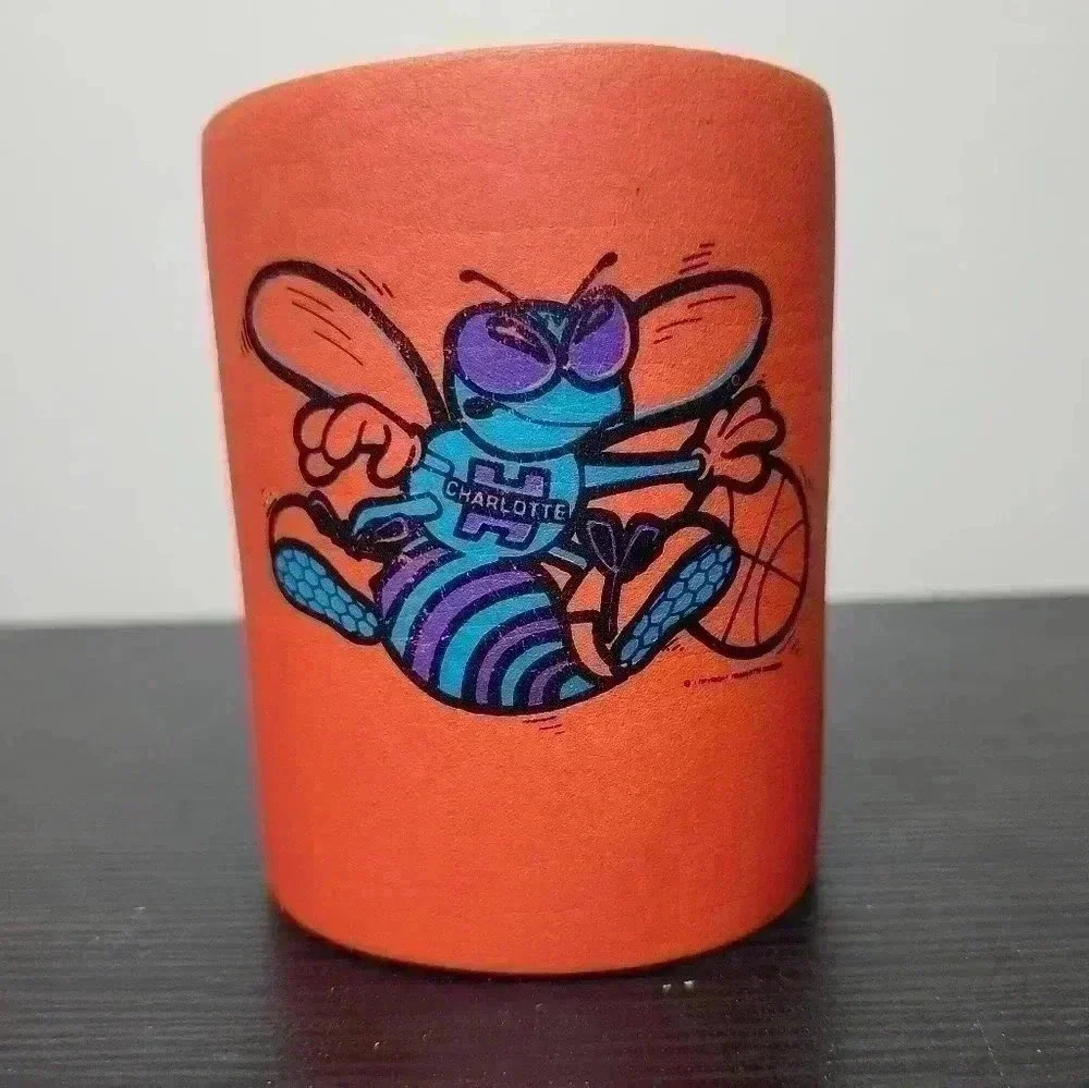 Vintage 1988 NBA Licensed Orange Charlotte Hornets Beer Can Coozie Bee Mascot